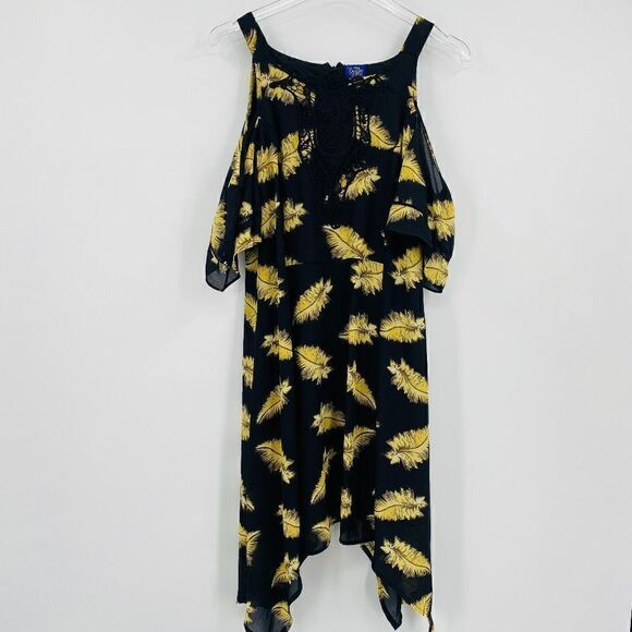 Disney Beauty and the Beast Large Black & Gold Feather Cold Shoulder Mini Dress - Picture 2 of 10